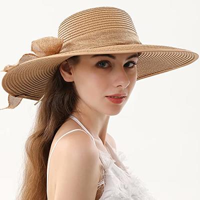 Buy Womens Straw Hat Wide Brim Floppy Beach Cap Adjustable Sun Hat for  Women UPF 50+ (Bowknot&Khaki) at