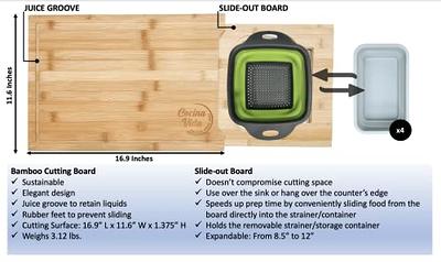 Cocina Vida Bamboo Cutting Board with 4 Collapsible Containers and Strainer  - All-in-One Over the Sink or Counter Slide-out Bamboo Cutting Board -  Kitchen Must Have - Yahoo Shopping