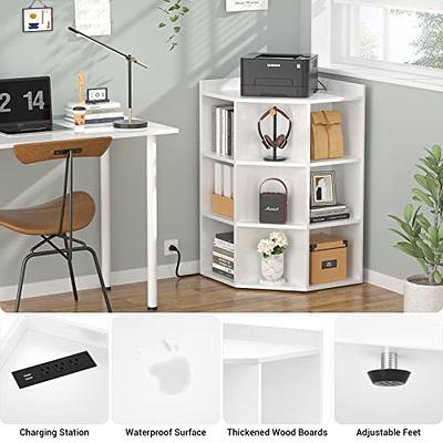 IDEALHOUSE Corner Cabinet with Drawer, Corner Bookshelf Cube  Storage with USB Ports & Outlets, Wooden Metal Frame Corner Cube Shelf,9  Cube Corner Toy Storage for Playroom, Living Room, Bedroom, Grey 