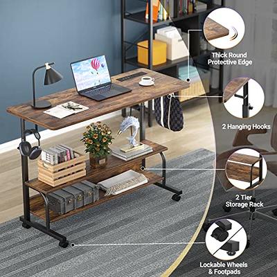 Home Office Desks Standing Adjustable Height Small Laptop Desk with Storage  for Small Spaces Computer Table for Couch Bedrooms Mobile Rolling Portable Student  Desk on Wheels Modern Uplift Rustic Desk 