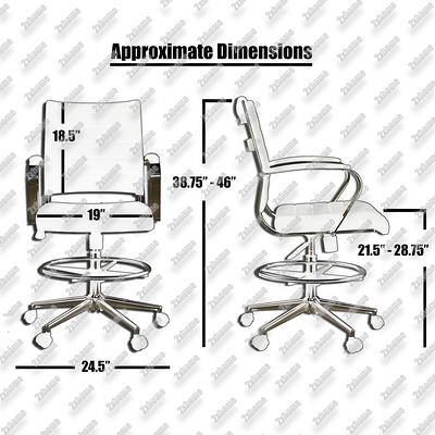 Set of 2 Office Chair Ribbed Mid Back With Wheels And Arms Chrome