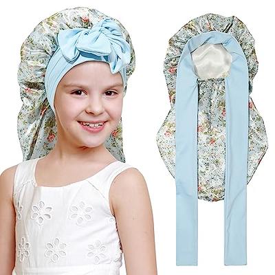 Kids Hair Bonnet for Sleeping - 3 Pieces Soft Silk Satin Bonnet with  Elastic Wide Band Sleeping Cap Night Hair Cap for Girls Toddler Curly Hair