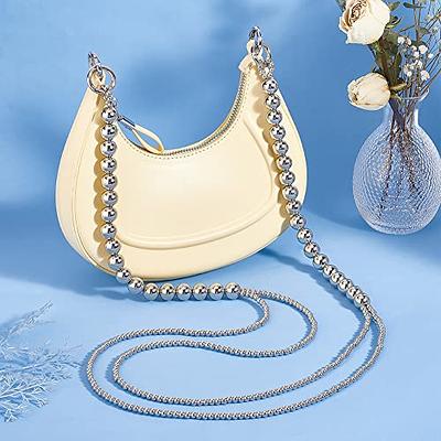 PH PandaHall 43 Inch Pearl Bag Chain, Silver Pearl Purse Strap