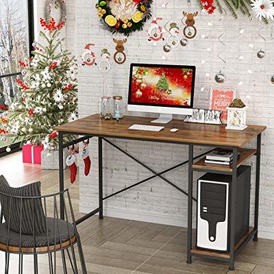 Writing Computer Home Office Desk with 2 Storage Shelves on Left or Right  Side, Industrial Simple Style Wood Table Metal PC Laptop Notebook 47