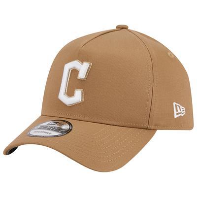 Men's New Era Khaki/White Cleveland Browns Happy Camper A-Frame Trucker 9FORTY Snapback Hat