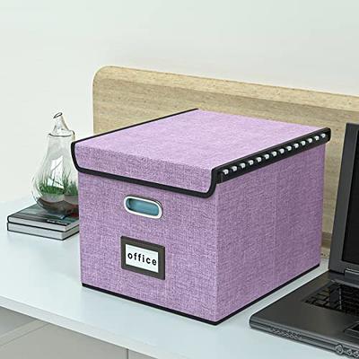 Collapsible File Storage Organizer Box with Lid, Linen Document Storage,  Universal Hanging Filing Organization Box for Letter/Legal Folder,  Decorative Office /Home File Bins - Pink,only box 