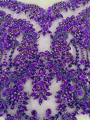 Purple Crystal Rhinestone Purple Beaded Applique