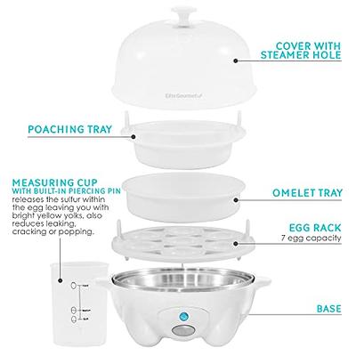 Elite Gourmet EGC-007 Rapid Egg Cooker, 7 Easy-To-Peel, Hard, Medium, Soft  Boiled Eggs, Poacher, Omelet Maker, Auto Shut-Off, Alarm, 16-Recipe  Booklet, White - Yahoo Shopping