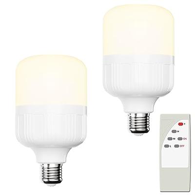 ANUOMY 2 Pack Battery Operated Light Bulbs for Lamps with Remote,Replacement AA Bulbs,Battery Powered LED Puck Lights with E26 Screw in Non Electric
