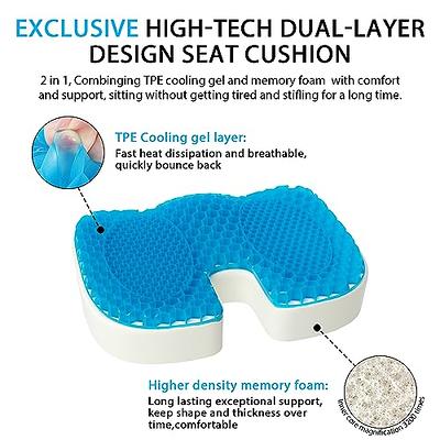 Cylen Home Office Seat Cushion - Comfort Memory Foam Chair Cushion with Cooling Gel Infused for Tailbone, Coccyx, Back & Sciatica Pain Relief (Grey)