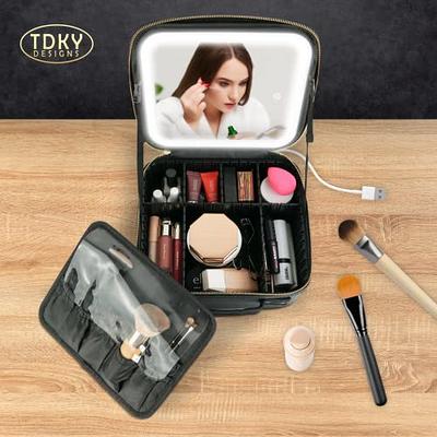 Makeup Bag with Mirror of LED Lighted, Makeup Train Case with Adjustable  Dividers, Makeup Case with Mirror