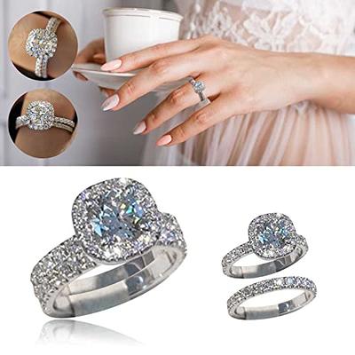 Rings for Women Girls 925 Silver Gold Ring White Rhinestone Wedding Jewelry  Ring Size 5-11 Gifts