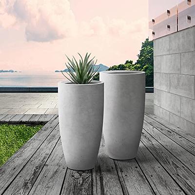PLANTARA 20 in. H Solid White Concrete Square Plant Pot, Tall Flower Pot with Drainage Hole for Outdoor Garden
