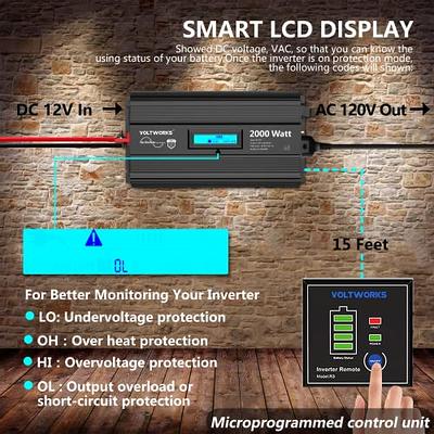 Pure Sine Wave 2000Watt Car Power Inverter DC 12V to 120V AC with 2 AC  Outlets