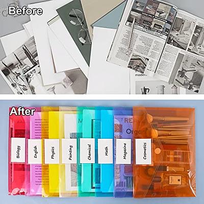 A4 Clear Plastic Envelopes Poly Envelopes Side Loading File Document Folders with String Tie Closure, 1-1/4 inch Expansion, Assorted Colors, 10 Pack