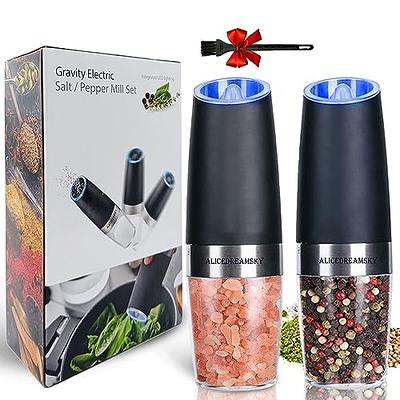  Gravity Electric Pepper and Salt Grinder Set, Adjustable  Coarseness, Battery Powered with LED Light, One Hand Automatic Operation,  Stainless Steel Black, 2 Pack: Home & Kitchen