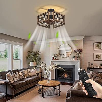 Farmhouse Ceiling Fans with Lights, Wood Flush Mount Ceiling Fan Lights  with Remote Control,Caged Indoor Ceiling Fan with Light for Living  Room,Bedroom,Kitchen - Yahoo Shopping