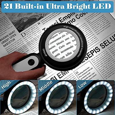 AIXPI Magnifying Glass with Light, 30X Handheld Large Magnifying Glass 12 LED Illuminated Lighted Magnifier for Macular Degeneration Seniors Reading