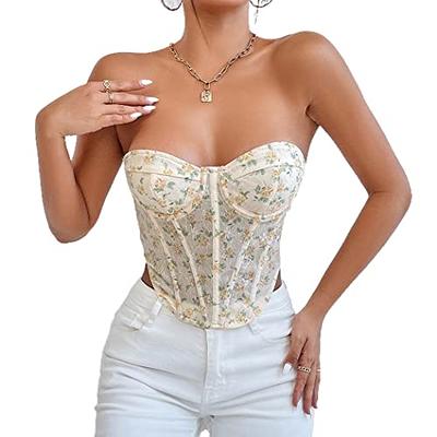 Aularso Floral Print Corset Top Sleeveless Strapless Bodyshaper Corset Tube  Crop Slim Fit Bandeau Summer Crop Top (as1, alpha, l, regular, regular,  Yellow) - Yahoo Shopping