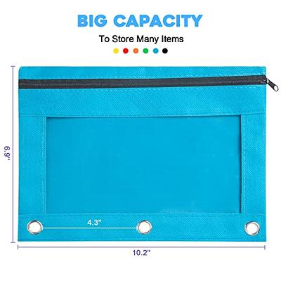 3 Rings Binder Pencil Pouch, Bulk 6 Pack 3 Holes Zipper Pencil Pouches in 6  Colors,Fabric Pencil Pouches Cases Pockets Bags with Clear Window for