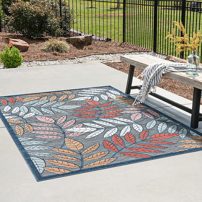 Indoor Outdoor Rug for Patio Water Resistant Outdoor Rugs Deck Porch  Entryway Patios Outside Area Rug Navy & Cream 