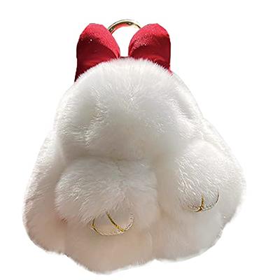 Coniglio Portachiavi Anello Fluffy Real Fur Pompon Bunny Trinket Key Chain