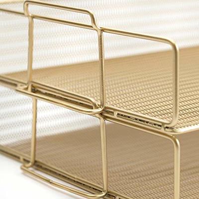 Blu Monaco Beautiful Gold Desk Organizer - Made of Metal with Gold Finish - Gold Desk Accessories - Storage for Paper and Office Supplies - Desk Organizer Gold