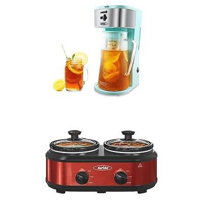 Sunvivi Dual Slow Cooker Red and Ice Tea Maker with 3 Quart Glass
