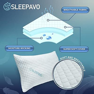 Bamboo Pillow Queen Size Shredded Memory Foam for Sleeping - Ultra Soft, Cool & Breathable Cover with Zipper Closure - Relieves Neck Pain, Snoring