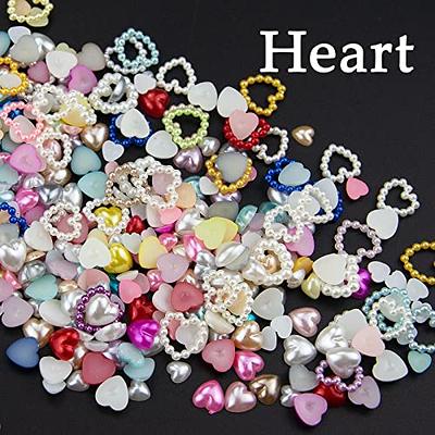 500Pcs Pink Pearls Heart Nail Charms Mixed Styles Flatback Heart Bowknots  Star Cute Assorted Pink Pearls Heart Beads 3D Nail Art Charms Material