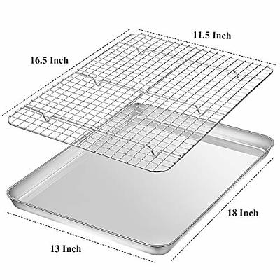 Baking Sheet with Rack Set [2 Pans + 2 Racks], Wildone Stainless Steel Cookie Sheet Baking Pan Tray with Cooling Rack, Size 16 x 12 x 1 inch, Non