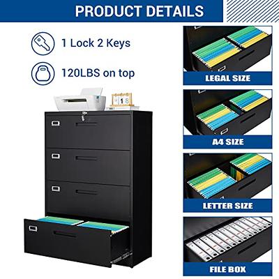 Letaya File Cabinets,4 Drawer Metal Lateral Filing Organization Storage  Cabinets with Lock,Home Office for Hanging Files Letter/Legal/F4/A4 Size