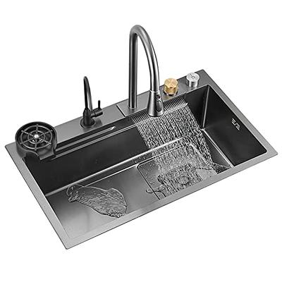 Pehohe Kitchen Sinks Waterfall Kitchen Sink Set 304 Stainless Steel Nano  Sink Home Sink Vegetable Basin with Pull-Out Faucet,Add Pressurized Sink  Glass Rinser 