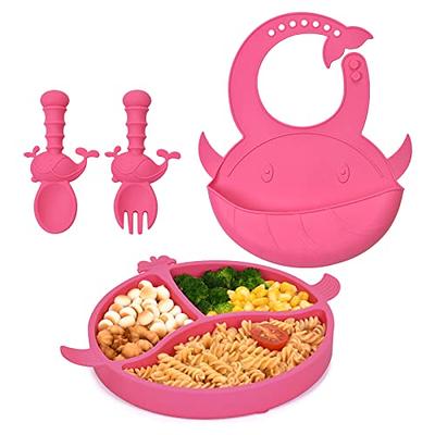 rosgel silicone baby feeding set, baby led weaning supplies, non-slip baby  self feeding utensils included