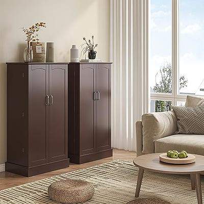 HOMCOM 64 4 Door Kitchen Pantry Freestanding Storage Cabinet with 3 Adjustable Shelves for Kitchen Dining or Living Room Brown