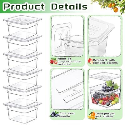 6 Pack 1/6 Size 4'' Deep Clear Food Pans with Lids, Commercial Food Pans  Acrylic Transparent Food Storage Containers, Stackable Plastic Pan with