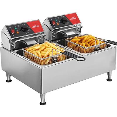 Electric Commercial Deep Fryer 10L X 2 Dual Tank With 2 Frying Baskets And  Lids Countertop