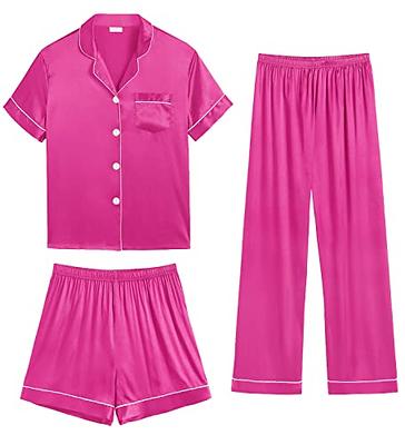SWOMOG Women's Plus Size Pajamas Silk Satin Pajama Set Short
