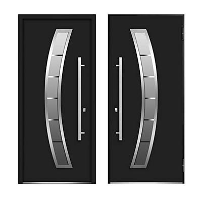 Stanley Doors 32 in. x 80 in. Neo-Deco Zinc Full Lite Painted White Left-Hand Inswing Steel Prehung Front Door, Prefinished White/Zinc Glass Caming