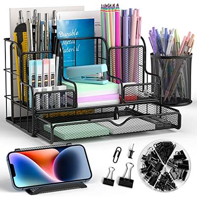 Nicpro Desk Organizers with Drawer, Multi-Functional Office Supplies  Desktop Organizer and Accessories, Mesh Desk Caddy with Pen Holder, 72 Pcs  Clips Set, Business Card Holder for Office, Home, School - Yahoo Shopping