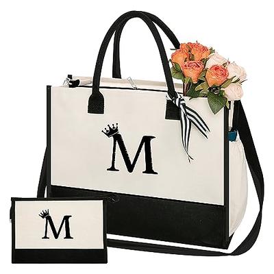 BeeGreen Personalized Birthday Gifts for Women w Inner and Side  Pouch Monogram Tote Bag w Zipper and Adjustable Shoulder Strap Embroidery  Initial Tote Bag w 13oz Canvas Beach Bag for