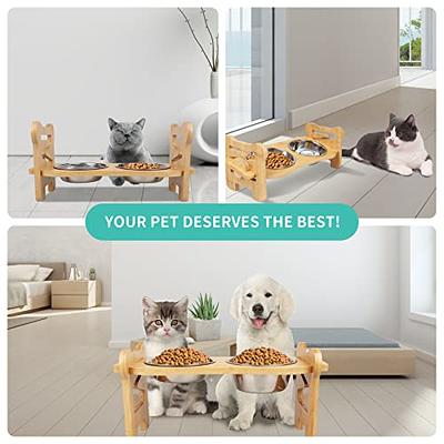 Elevated Dog Bowls,Unique Bone Shape Bamboo Raised Pet Bowls&Cats Dogs Food  and Water Stand Pet