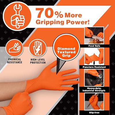 Gloveworks HD Orange Nitrile Industrial Disposable Gloves, 8 mil, Latex-Free, Raised Diamond Texture, Small, 2 Boxes of 100