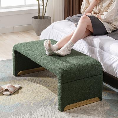 Round Ottoman Foot Rest Stool, Small Fabric Footstool With Non-Skid Wood  Legs, Beige