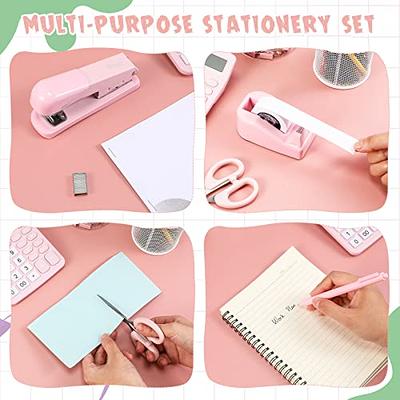 Pink Desk Accessory Kit Cute Office Supplies Set Desktop Stapler Set  Includes Staple Remover Hole Punch Tape Dispenser Ballpoint Pen Scissor  Mini Box