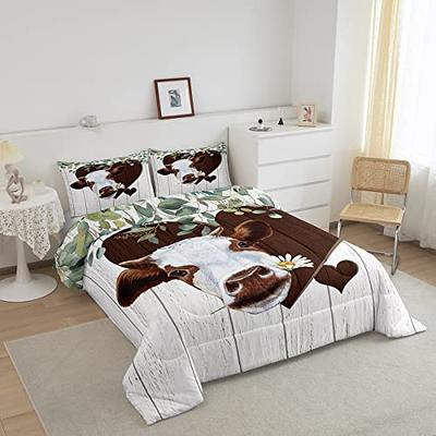 Manfei Cow Kids Comforter Set Full Size, Farm Animal Theme Bedding