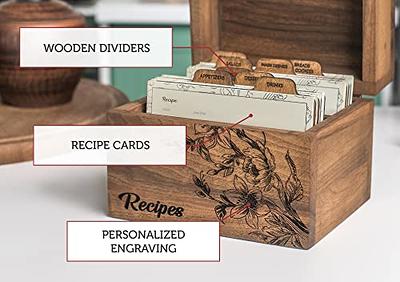 Wooden Recipe Box with Cards and Dividers, 4x6 Recipe Card Holder