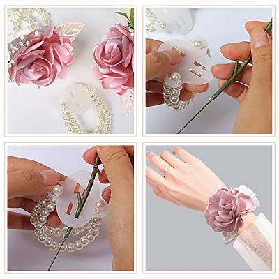 Rhinestone Corsage Wristlet Band Flower Stretch Bracelet Wedding Prom Wrist