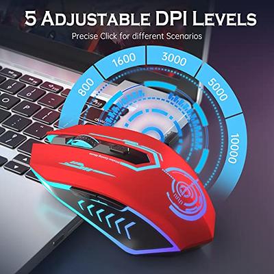 UHURU Wireless Gaming Mouse Up to 10000 DPI, Rechargeable USB Wireless  Mouse with 6 Buttons 7 Changeable LED Color Ergonomic Programmable MMO RPG  for