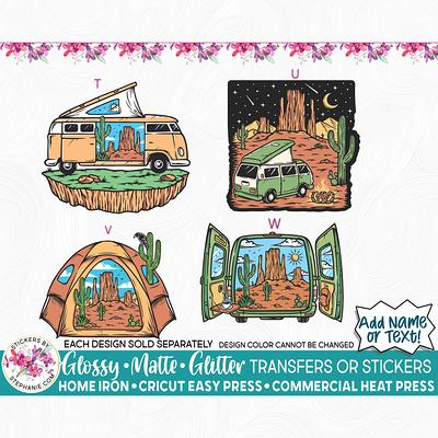 Item S405 Glitter Or Vinyl Iron On Transfer Sticker Landscapes Desert  Mountains Cactus Camper Van Camping Tent Add Text - Yahoo Shopping